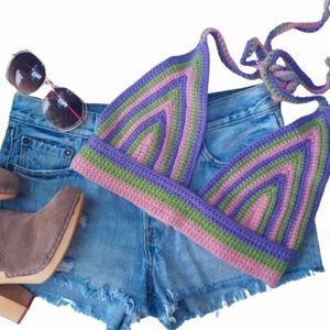 Crochet Halter Top Small Boho Festival 70's Hippie